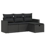 vidaXL Salon de jardin 4 Pièces avec coussins noir résine tressée