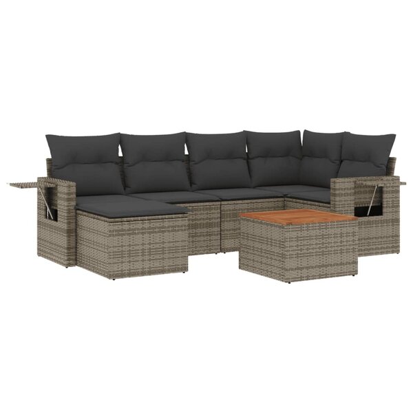 vidaXL Salon de jardin avec coussins 7 Pièces gris résine tressée