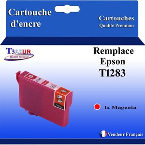 T3AZUR- Cartouche Compatible avec Epson T1283 remplace Epson Stylus Office S22 SX125 SX130 SX230 SX235W Magenta