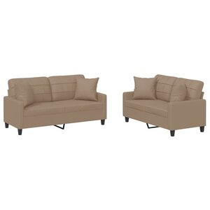 vidaXL Ensemble de canapés 2 Pièces avec coussins cappuccino similicuir