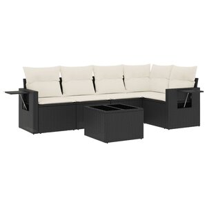 vidaXL Salon de jardin 6 Pièces avec coussins noir résine tressée