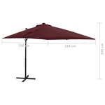 vidaXL Parasol déporté avec mât et lumières LED Rouge bordeaux 250 cm