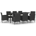 vidaXL Ensemble à manger jardin 9Pièces et coussins noir résine tressée