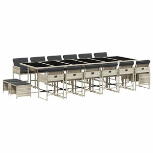 vidaXL Ensemble à manger de jardin et coussins 17 Pièces gris clair rotin