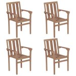 vidaXL Chaises de jardin empilables avec coussins lot de 4 Teck solide
