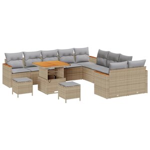 vidaXL Ensemble de canapé de jardin 13 Pièces Beige polyrotin