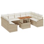 vidaXL Ensemble de Salle à Manger de Jardin de 10 Pièces avec Coussins en Poly Rattan Beige Acacia