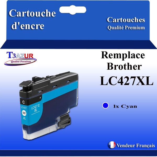 T3AZUR- Cartouche compatible avec Brother LC427 XL pour Brother HL-J6010DW Cyan