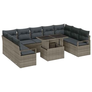vidaXL Ensemble de canapé de jardin 10 Pièces Gris Poly rotin