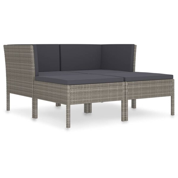 vidaXL Salon de jardin 4 Pièces avec coussins Résine tressée Gris
