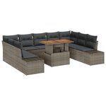 vidaXL Set de salle à manger de jardin de 10 pièces avec coussins en poly rotin gris et acacia