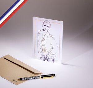 Carte simple magnifique créée et imprimée en france - femme en pantalon et veste