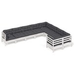 vidaXL Salon de jardin 9 Pièces avec coussins blanc bois de pin