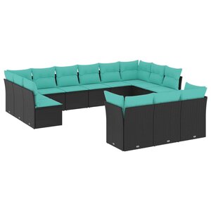 vidaXL Salon de jardin avec coussins 13 Pièces noir résine tressée