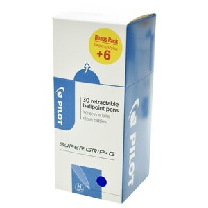 Super Grip.G - Stylo bille rétractable pointe moyenne 1 mm - Bleu - Boîte de 24 + 6 OFFERTS (paquet 30 unités)