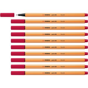 Stylo-Feutre POINT 88 Pointe Fine 0 4 mm rouge bordeaux x 10 STABILO