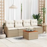 Ensemble de 5 Pièces de Canapés de Jardin avec Coussins Beige Poly Rattan Acacia