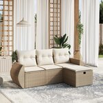 vidaXL Salon de jardin avec coussins 4 Pièces beige résine tressée