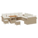 Ensemble de canapés de jardin 13 pièces avec coussins Beige Poly Rattan Acacia