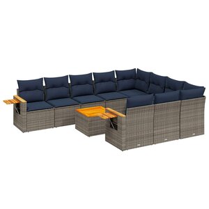 vidaXL Salon de jardin 11 Pièces avec coussins gris résine tressée