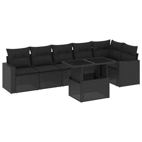 vidaXL Salon de jardin 7 Pièces avec coussins noir résine tressée
