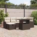 Ensemble de Sofa de Jardin 7 Pièces avec Coussins Marron en Poly Rotin