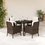 vidaXL Ensemble à manger de jardin 5 Pièces et coussins marron poly rotin
