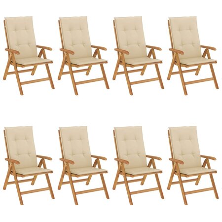 vidaXL Chaises de jardin inclinables et coussins lot de 8 teck solide