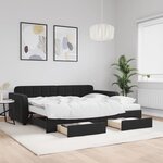 vidaXL Lit de jour avec gigogne et tiroirs noir 90x190 cm velours