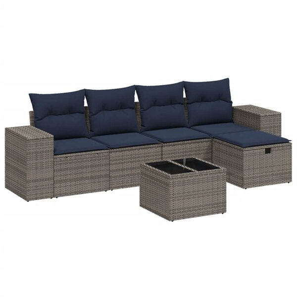 vidaXL Salon de jardin 6 Pièces avec coussins gris résine tressée