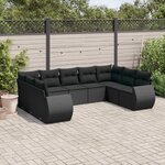 vidaXL Salon de jardin 9 Pièces avec coussins noir résine tressée
