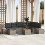 vidaXL Ensemble de canapé de jardin 9 pièces avec coussins Gris Poly Rattan