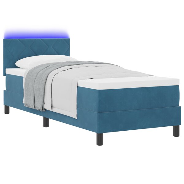 vidaXL Lit à ressort avec matelas et LED Bleu Foncé 80x200 cm Velours