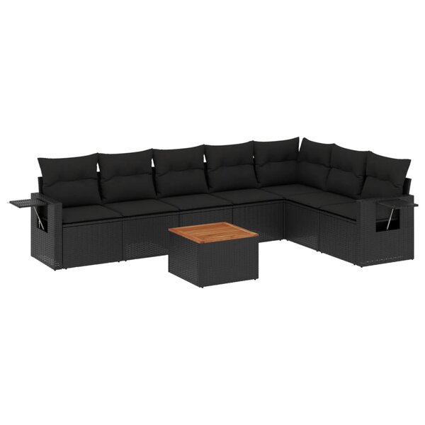vidaXL Salon de jardin 8 Pièces avec coussins noir résine tressée