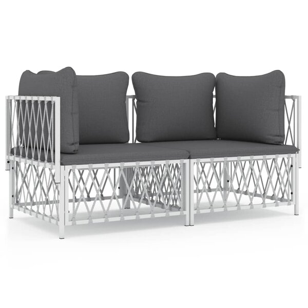 vidaXL Salon de jardin avec coussins 2 Pièces blanc acier