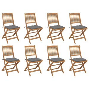 vidaXL Chaises pliables d'extérieur et coussins lot de 8 Bois d'acacia