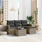 vidaXL Salon de jardin 4 Pièces avec coussins gris résine tressée