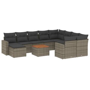 vidaXL Salon de jardin 11 Pièces avec coussins gris résine tressée