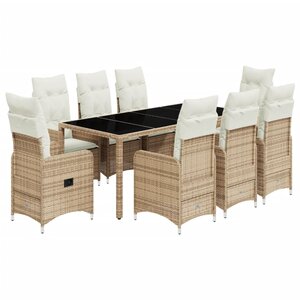vidaXL Ensemble de bistro de jardin 9 Pièces coussins beige poly rotin