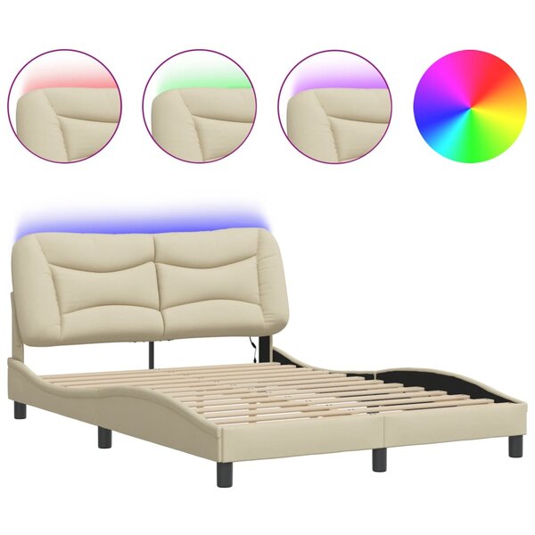 vidaXL Cadre de lit avec lumières LED crème 140x200 cm tissu