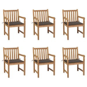 vidaXL Chaises de jardin lot de 6 et coussins taupe Bois teck massif