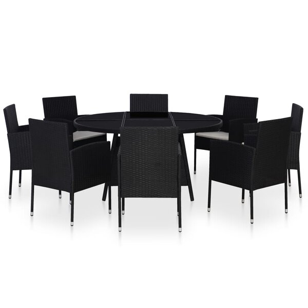 vidaXL Mobilier à dîner jardin 9 Pièces avec coussins Résine tressée Noir
