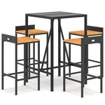 vidaXL Ensemble de bar jardin 5 Pièces noir poly rotin/bois massif acacia