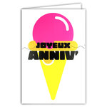 Carte FLUO Joyeux Anniversaire Cornet de Glace Rose - Avec Enveloppe 12x17,5cm