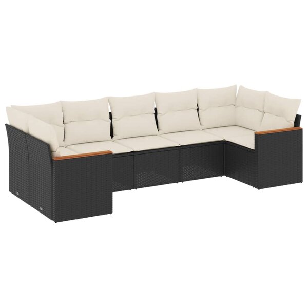 vidaXL Salon de jardin 7 Pièces avec coussins noir résine tressée