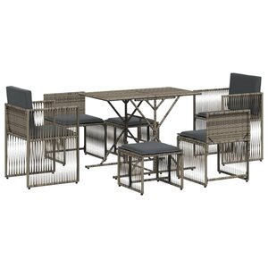 vidaXL Ensemble à manger de jardin et coussins 7 Pièces gris rotin