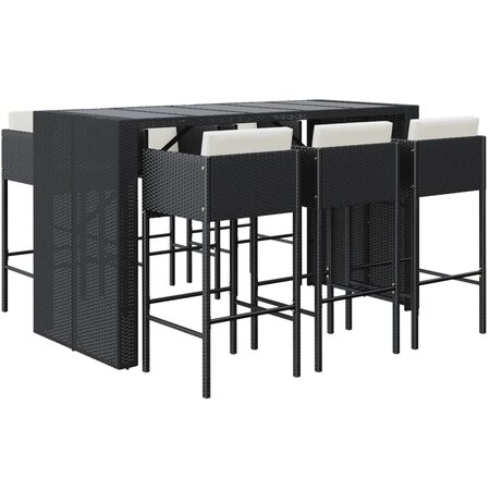 vidaXL Ensemble de bar de jardin 7 Pièces avec coussins noir poly rotin