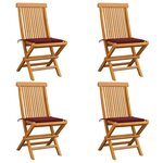 vidaXL Chaises de jardin avec coussins rouge bordeaux 4Pièces Teck massif