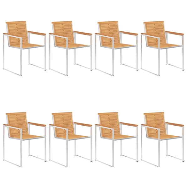 vidaXL Chaises de jardin 8 Pièces Bois de teck solide et acier inoxydable
