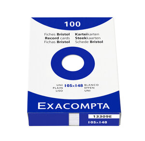 Etui de 100 fiches Bristol A6 105x148 mm Unie Blanc EXACOMPTA